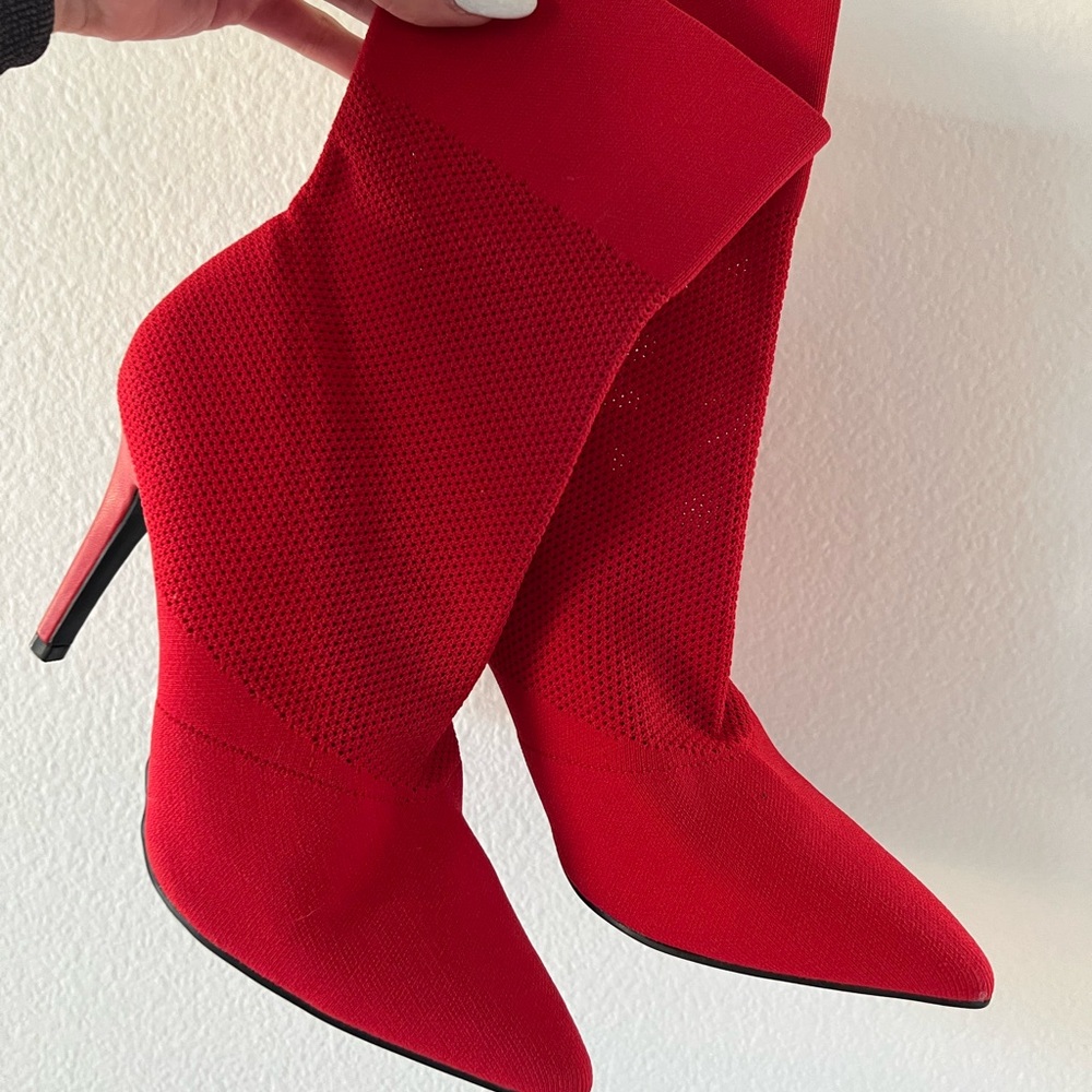 BRAND NEW sock stiletto heels with mesh pattern in red